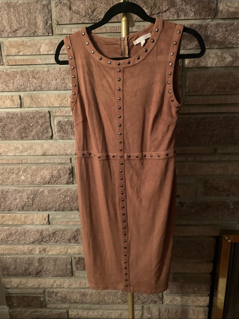 Spense Sleeveless Rust-Tone Studded Sheath Dress